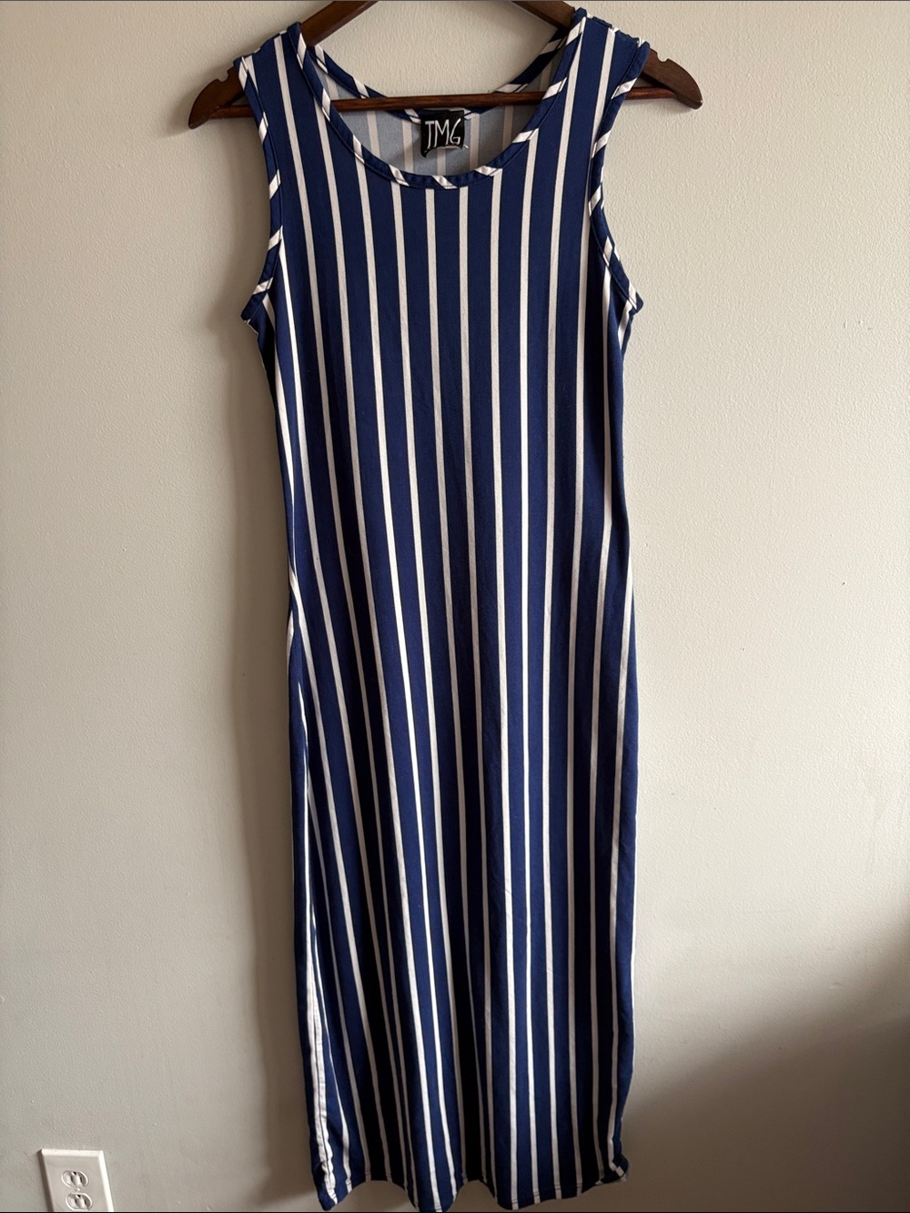 TMG New York Blue‎ White Striped Maxi Dress Sleeveless Nautical Coastal L